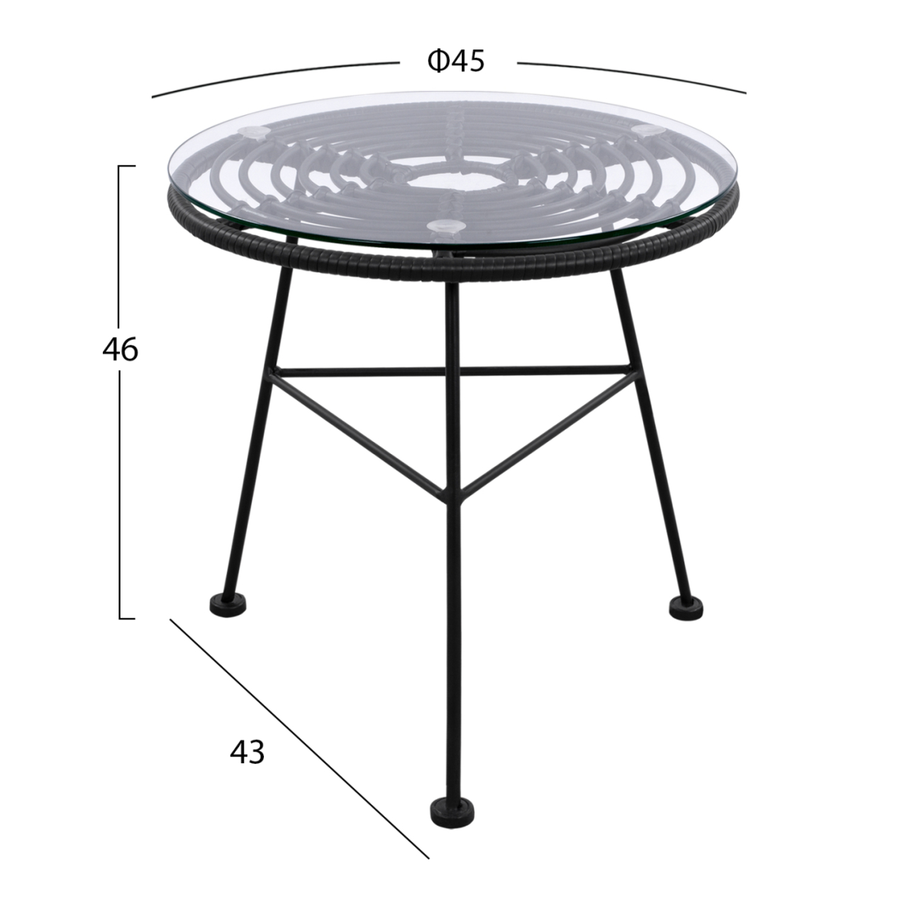 Metallic table Allegra with Wicker in Black color and glass HM5459.02 ''45x46cm [2]