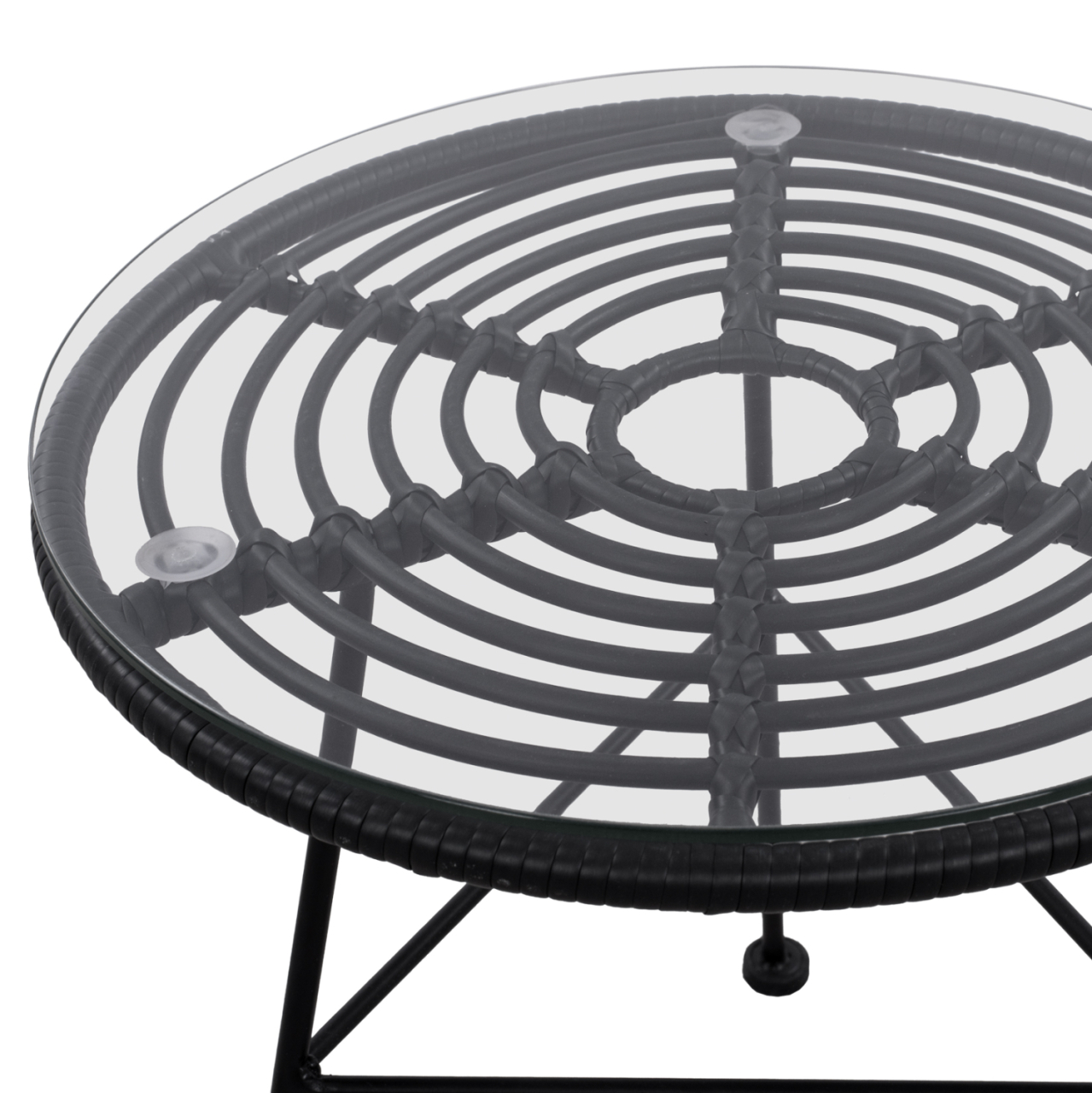 Metallic table Allegra with Wicker in Black color and glass HM5459.02 ''45x46cm [4]