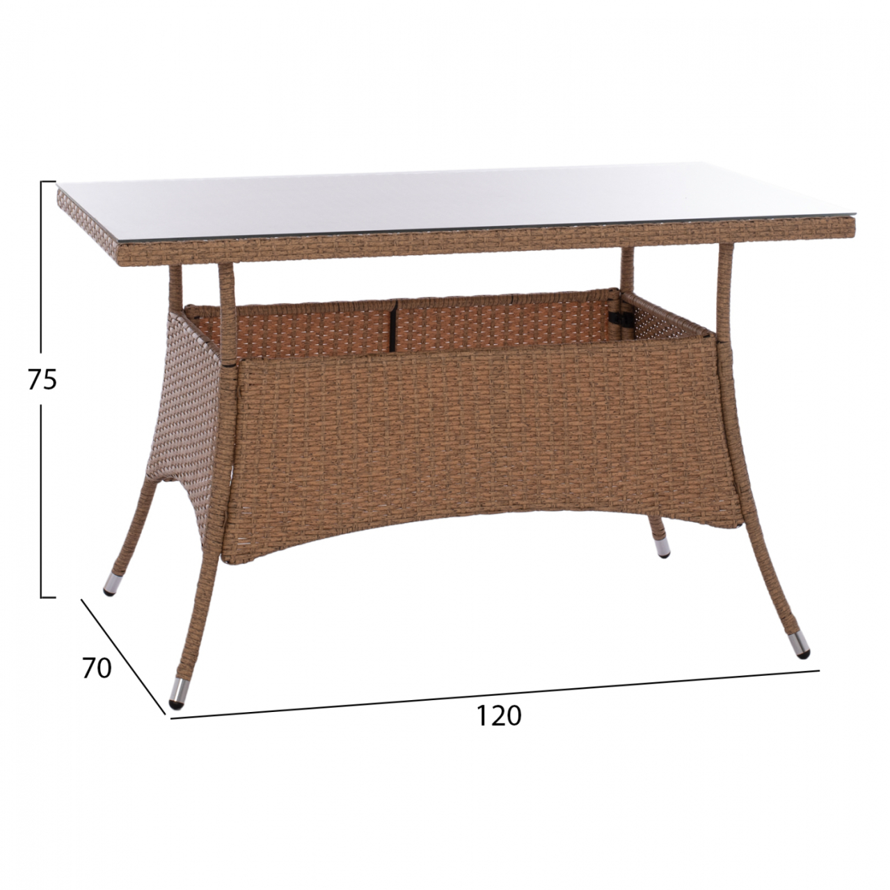 ΤΡΑΠΕΖΙ ΜΕΤΑΛΛΙΚΟ MILITARY RATTAN ΜΠΕΖ ΚΑΦΕ HM5141.32 120x70x75Υ εκ. [2]