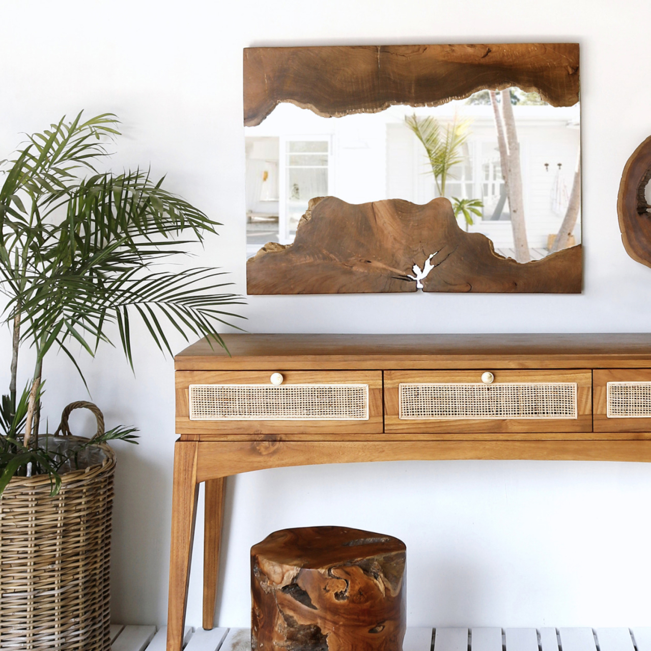 MIRROR HM9363 RECTANGULAR SOLID TEAK NATURAL 140X80H [3]