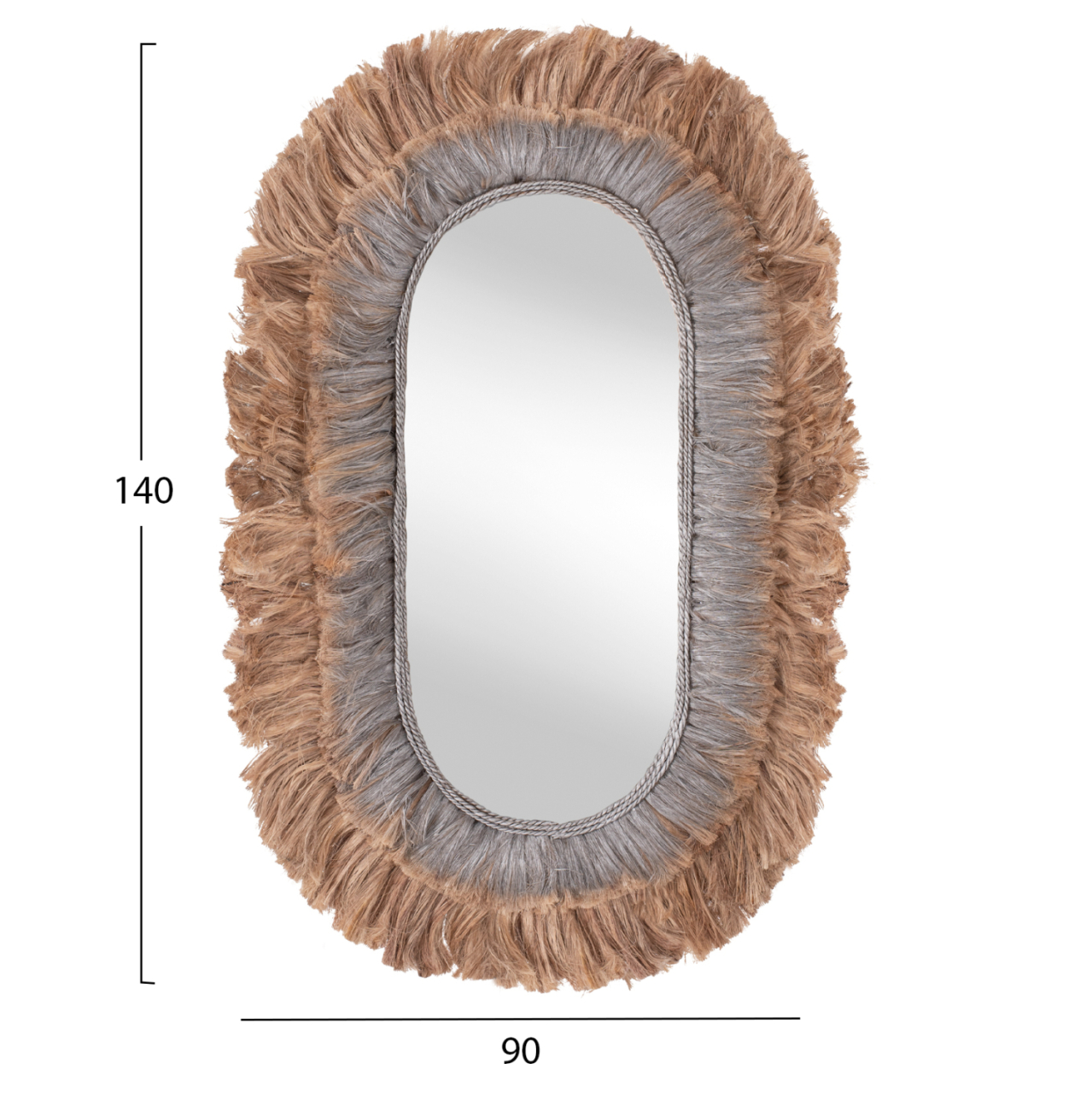 MIRROR OVAL MADE OF ABACA FIBERS IN NATURAL AND SILVER COLOR 90x5x140Hcm.HM7738 [2]