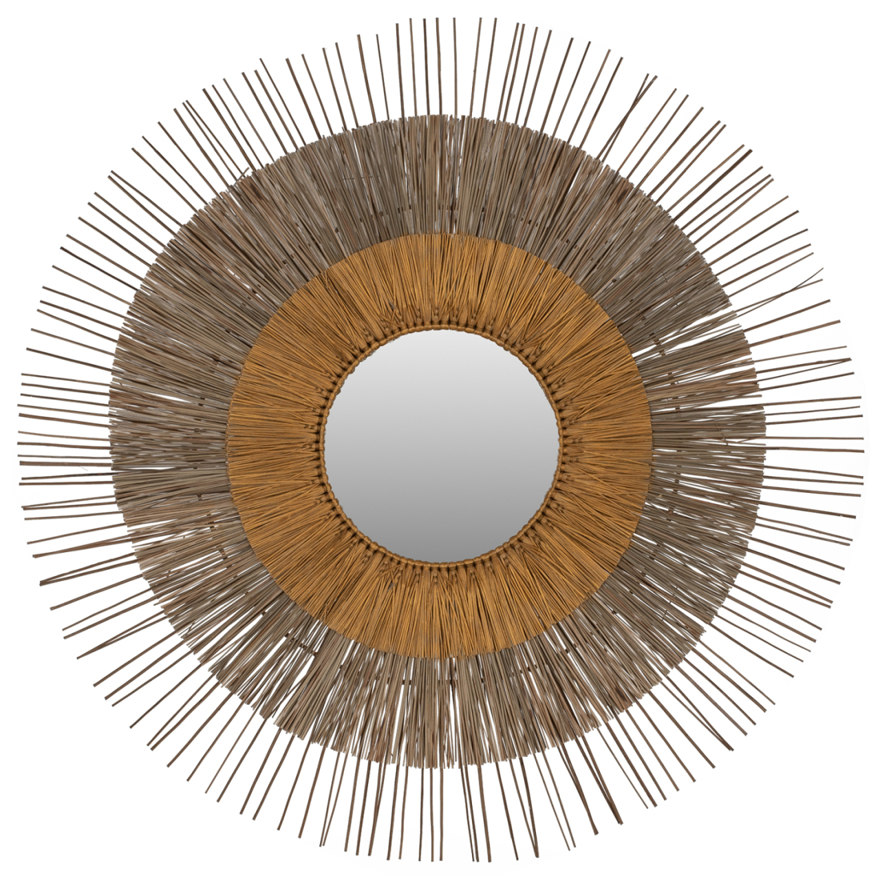 MIRROR WITH MENDONG GRASS FRAME NATURAL-GOLD COLOR Φ105cm. HM7798 [1]