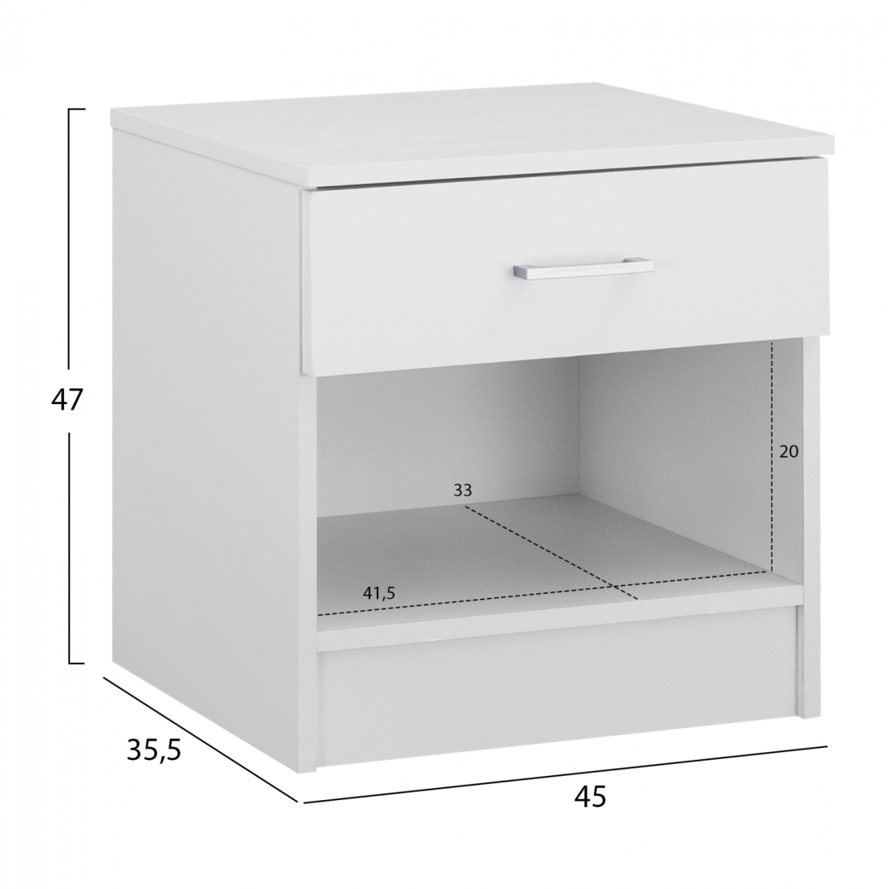 NIGHT STAND WITH 1 DRAWER IN WHITE HM2345.05 45x35,5x47 cm. [2]