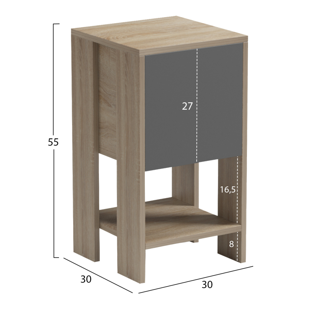 NIGHTSTAND ARGUS HM18378.13 MELAMINE IN SONAMA/GREY 30x30x55Hcm. [2]