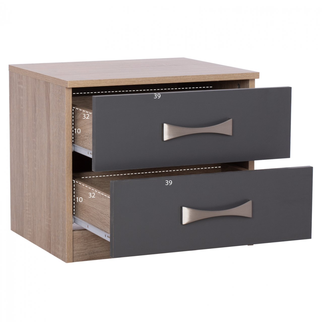 NIGHTSTAND ASHLYN MELAMINE 2 DRAWERS and HANDLES SONOMA-GREY-INOX 48x40,5x42Hcm.HM2235.04 [3]