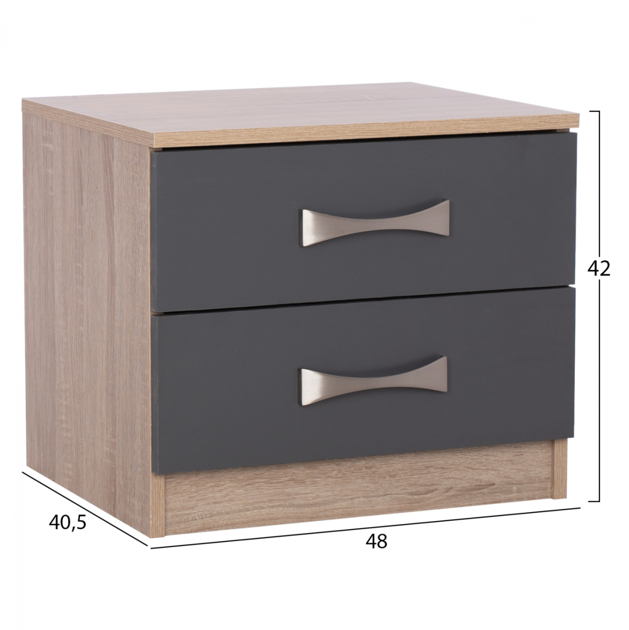 NIGHTSTAND ASHLYN MELAMINE 2 DRAWERS and HANDLES SONOMA-GREY-INOX 48x40,5x42Hcm.HM2235.04 [2]