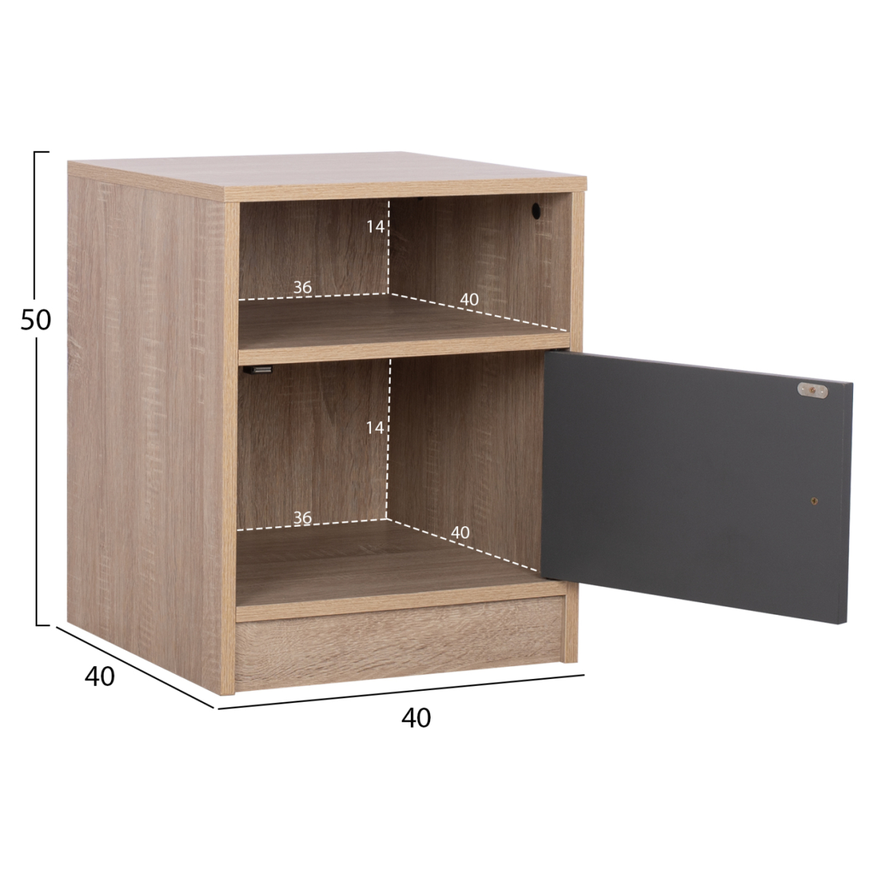 NIGHTSTAND MELAMINE MALORY SONOMA-GREY 40x40x50Hcm.HM2205.04 [2]