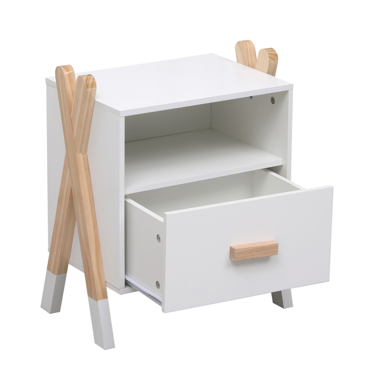 NIGHTSTAND PASCHAL HM2488.03 WHITE MELAMINE-PINE WOOD IN NATURAL COLOR 46x30x55Hcm. [5]