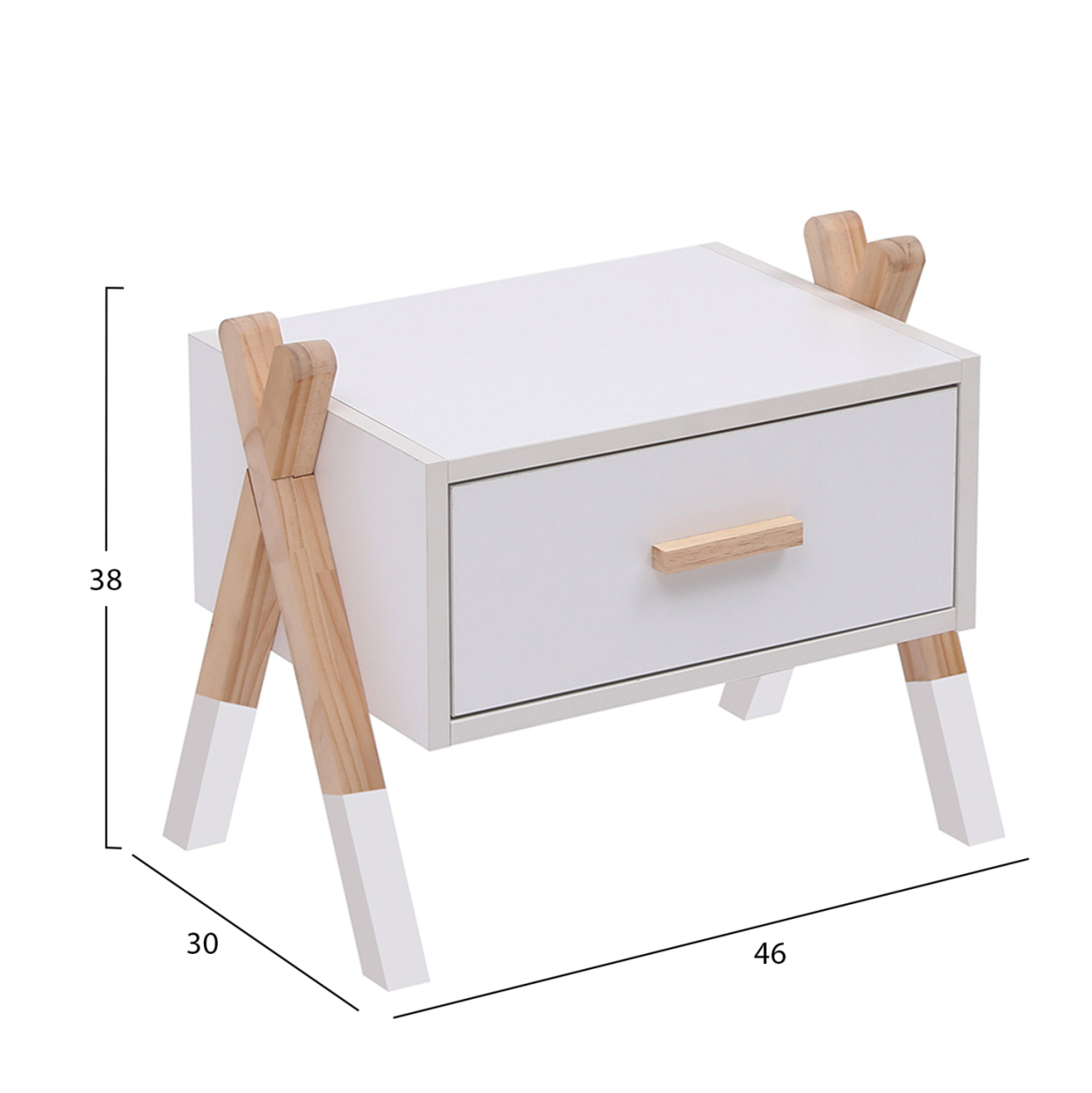NIGHTSTAND PASCHAL HM2497.03 WHITE MELAMINE-PINE WOOD IN NATURAL COLOR 46x30x38Hcm. [3]