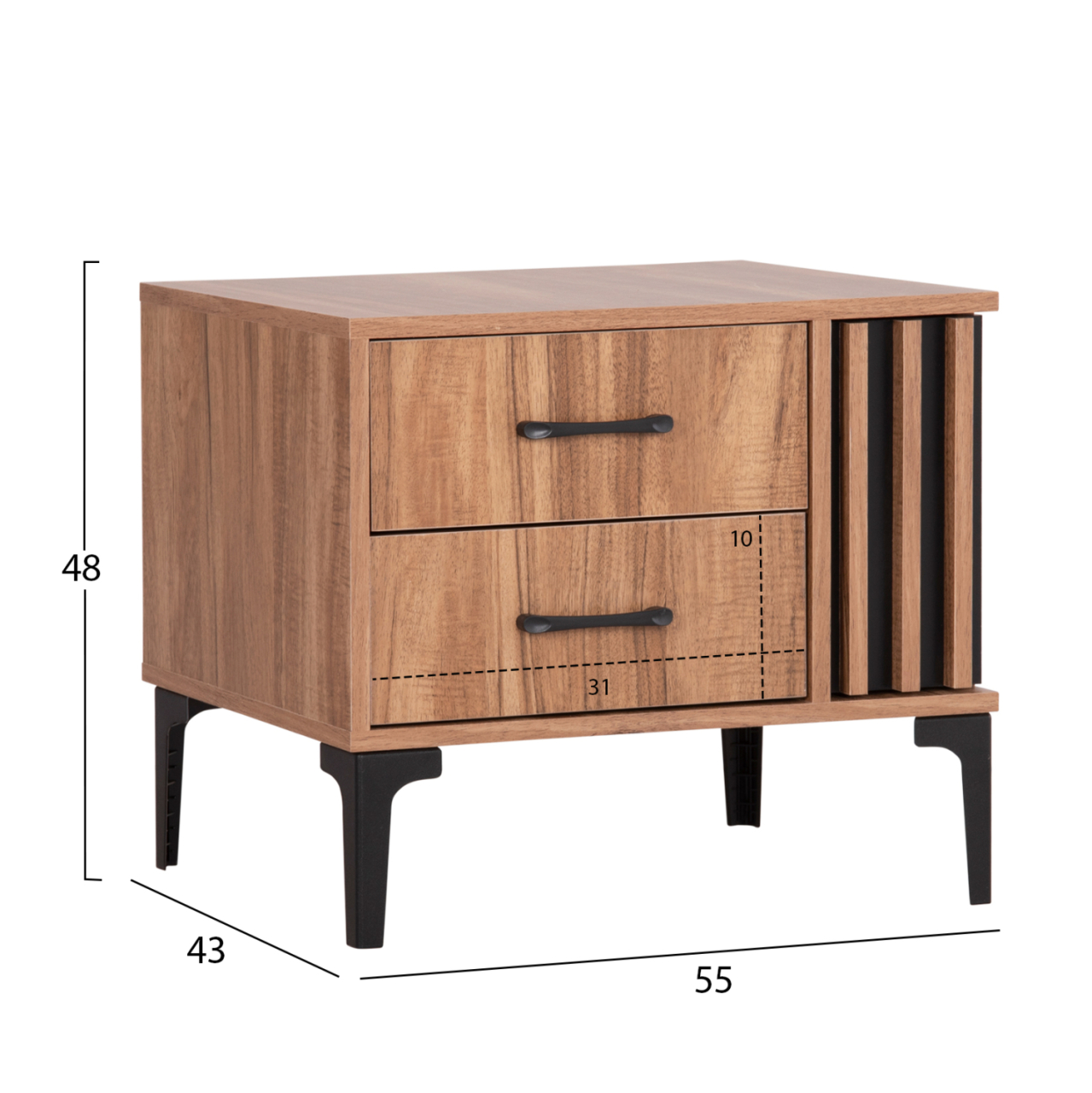 NIGHTSTAND SERIES HARRY HM2487.01 MELAMINE IN NATURAL WOOD COLOR-BLACK 55x43x48Hcm. [2]