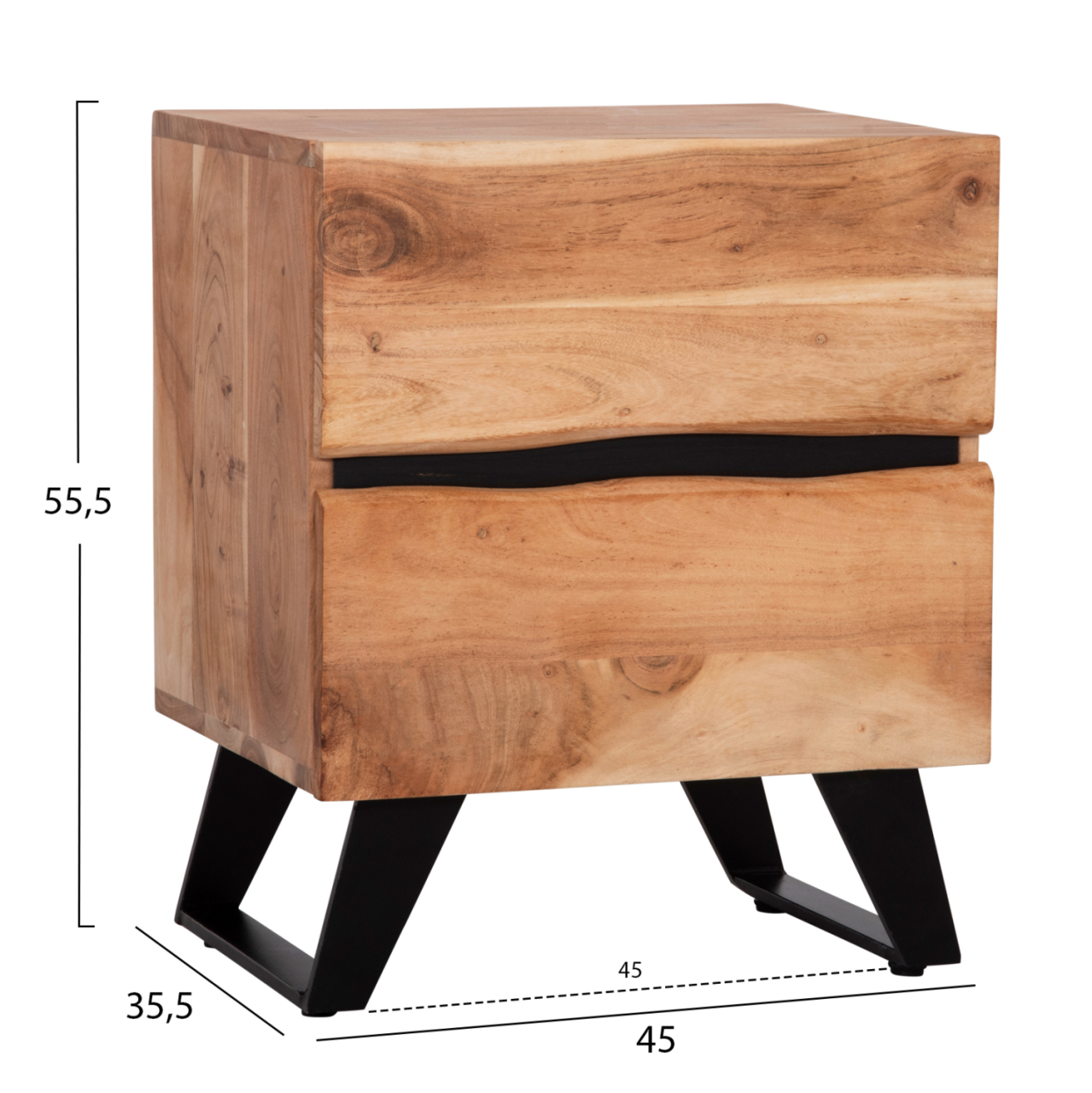 NIGHTSTAND WITH 2 DRAWERS ALICIA HM8360.11 ACACIA WOOD IN NATURAL COLOR 45x35x56Hcm. [2]