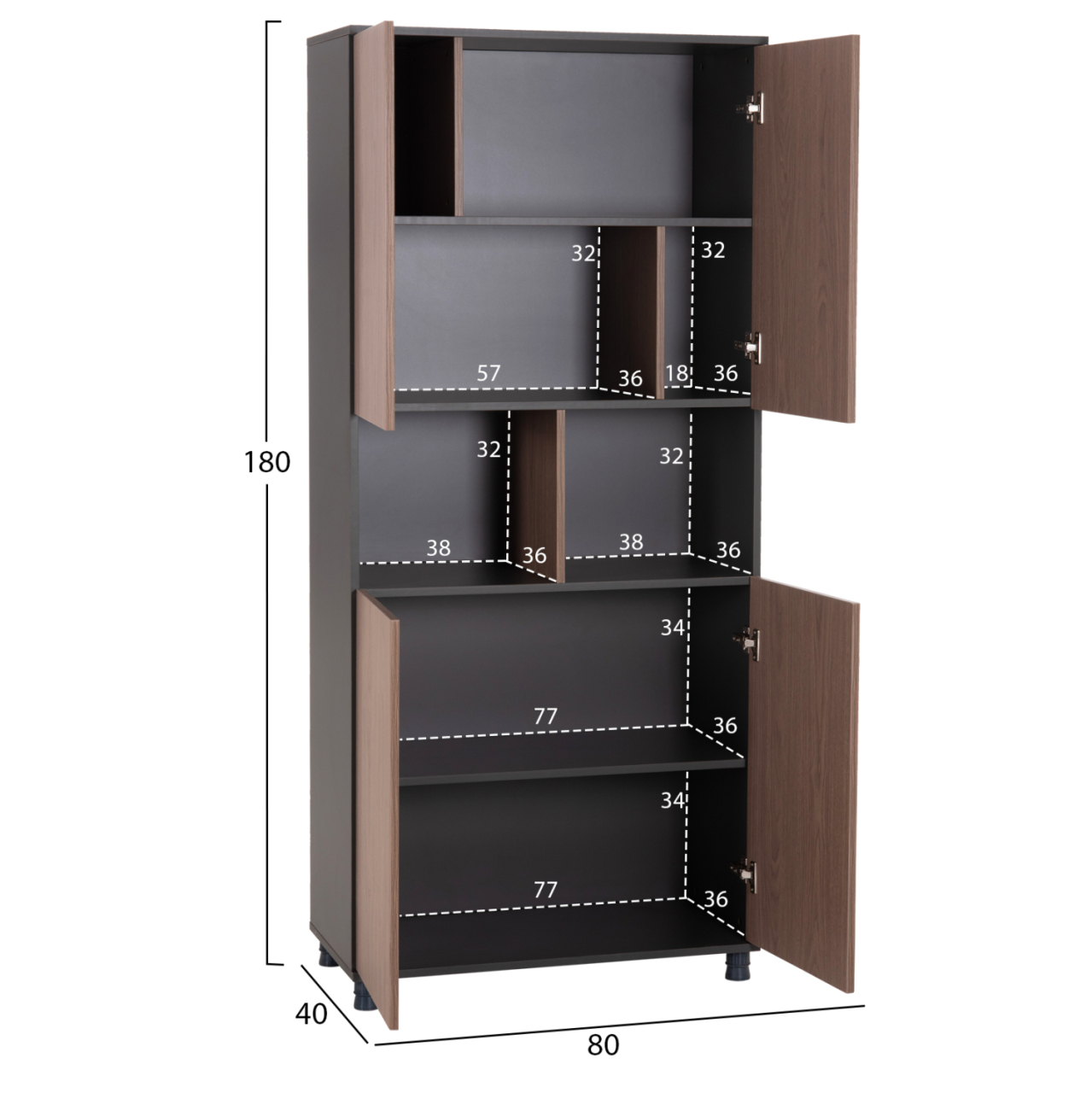 OFFICE BOOKCASE MAVIX HM2160 MELAMINE IN GREY-WALNUT 80Χ40Χ180Hcm. [2]