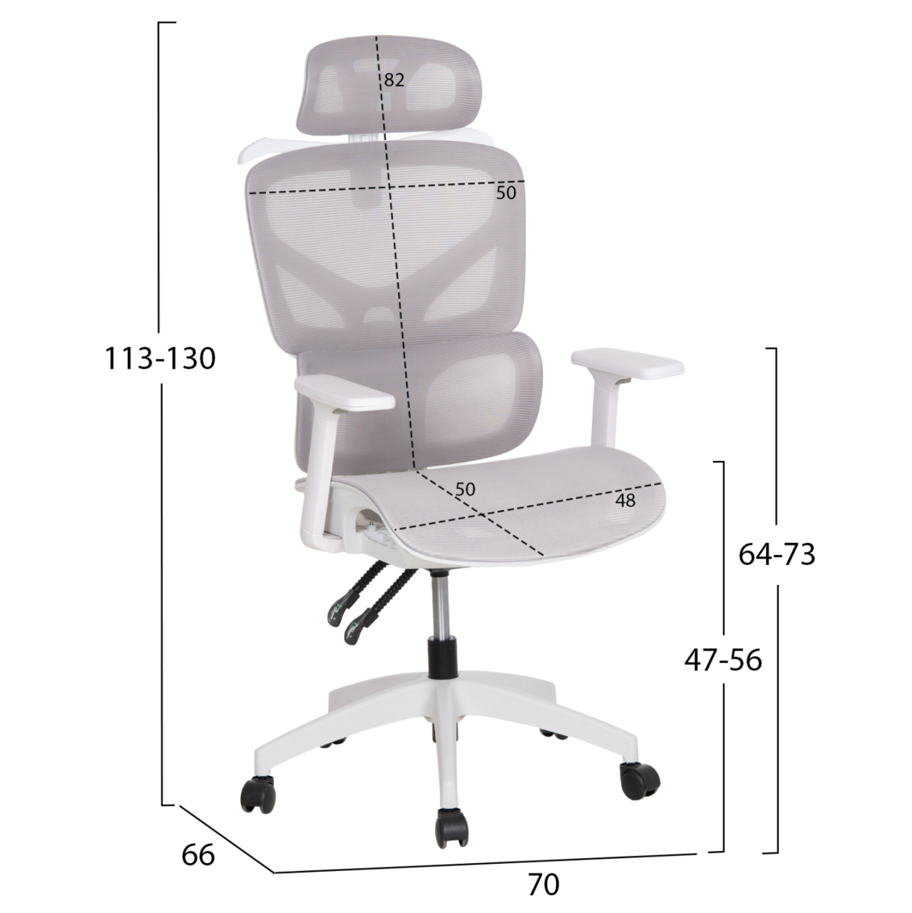 OFFICE CHAIR APEX HM1227.02 WHITE PP--LIGHT GREY MESH FABRIC 70x66x113-130Hcm. [2]