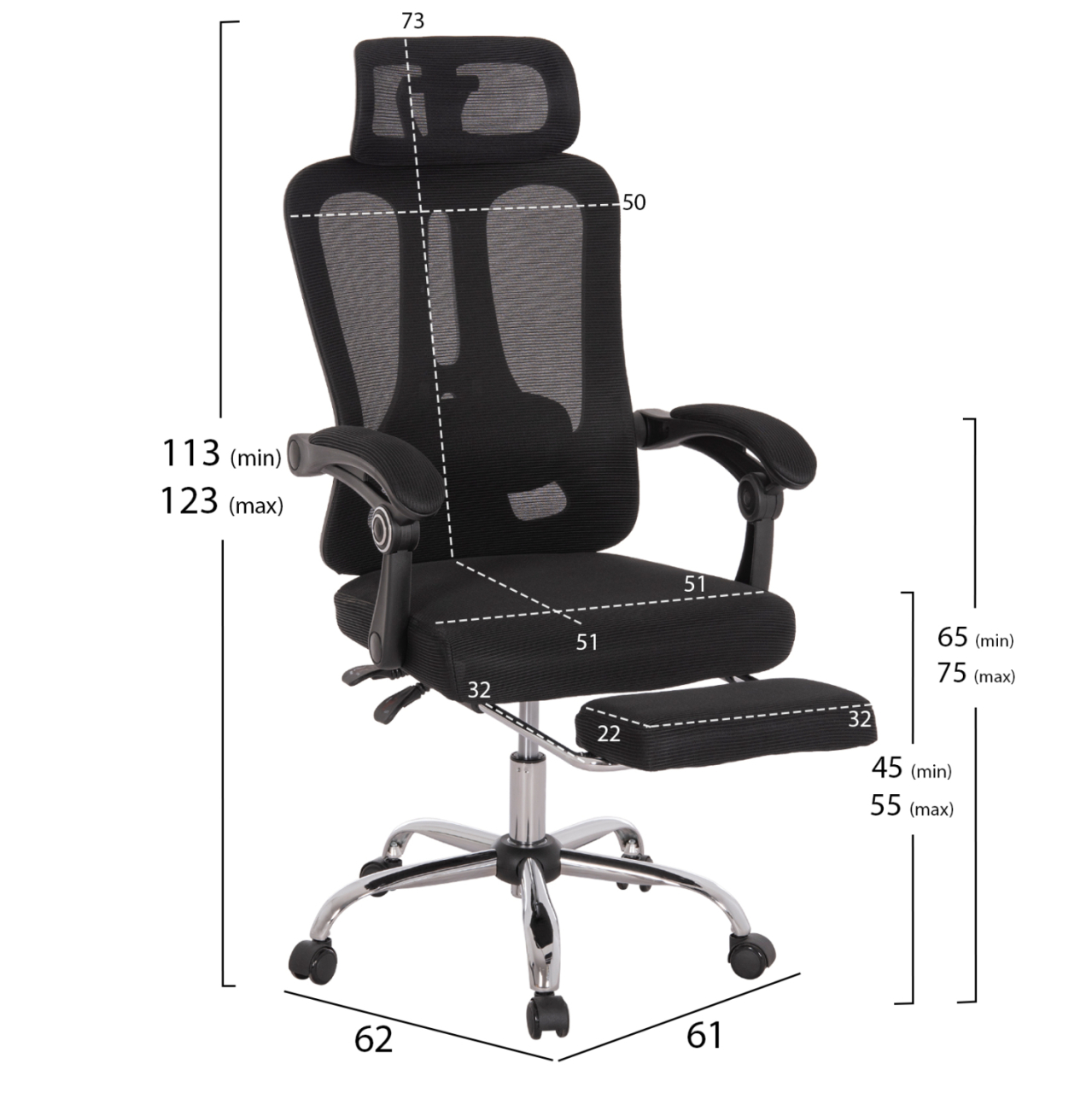 OFFICE CHAIR BARNET HM18258.01 BLACK MESH-BLACK FRAME NYLON 61x62x123Hcm. [2]