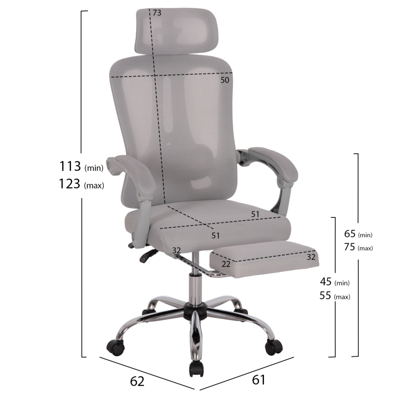 OFFICE CHAIR BARNET HM18258.02 GREY MESH-GREY FRAME NYLON 61x62x123Hcm. [2]