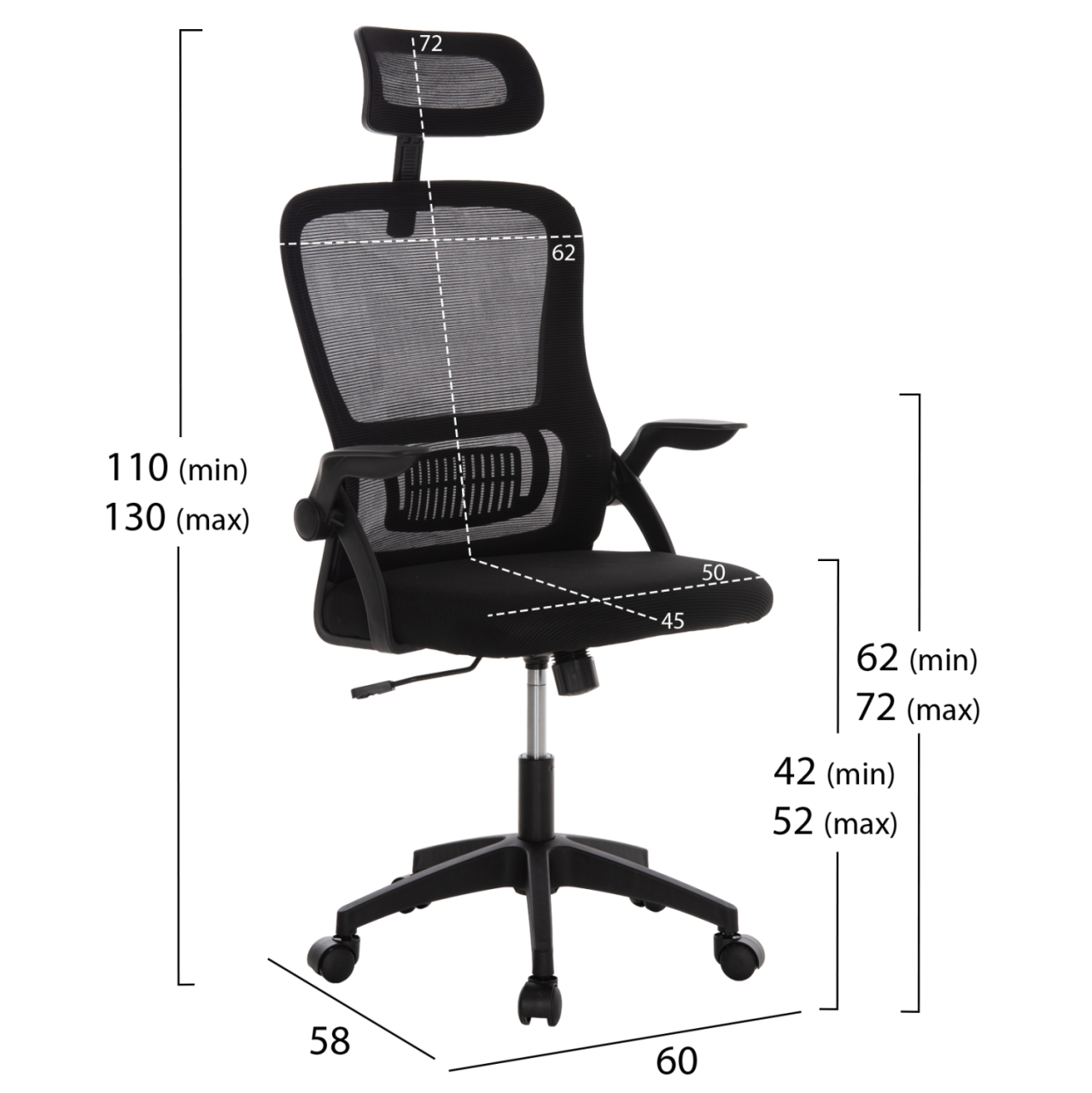 OFFICE CHAIR BLAZER HM1205.01 BLACK MESH FABRIC--BLACK ARMS 60x58x110-130Hcm. [2]