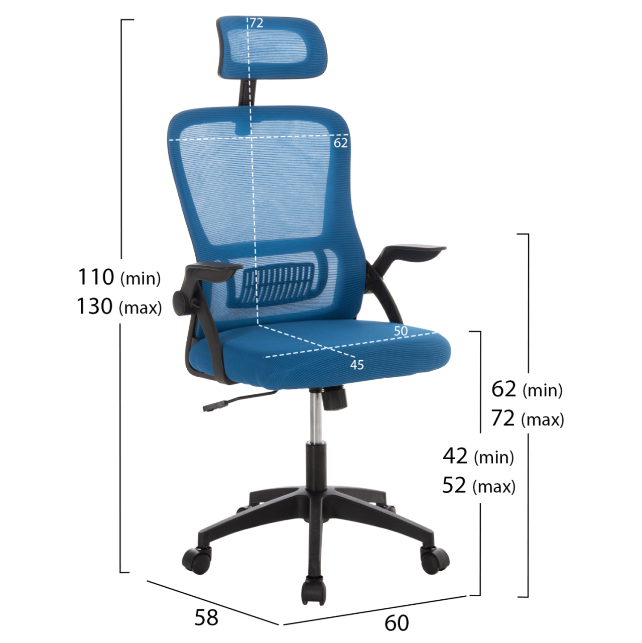 OFFICE CHAIR BLAZER HM1205.03 BLUE MESH FABRIC--BLACK ARMS 60x58x110-130Hcm. [2]