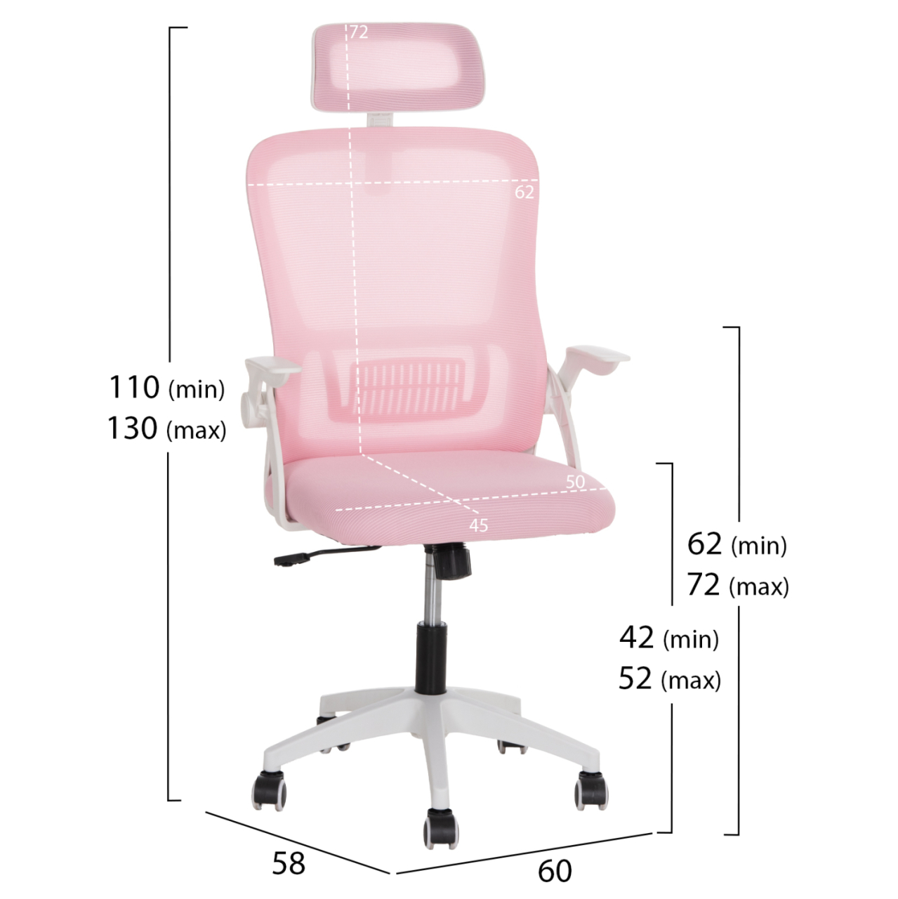 OFFICE CHAIR BLAZER HM1205.04 PINK MESH FABRIC--WHITE ARMS 60x58x110-130Hcm. [2]