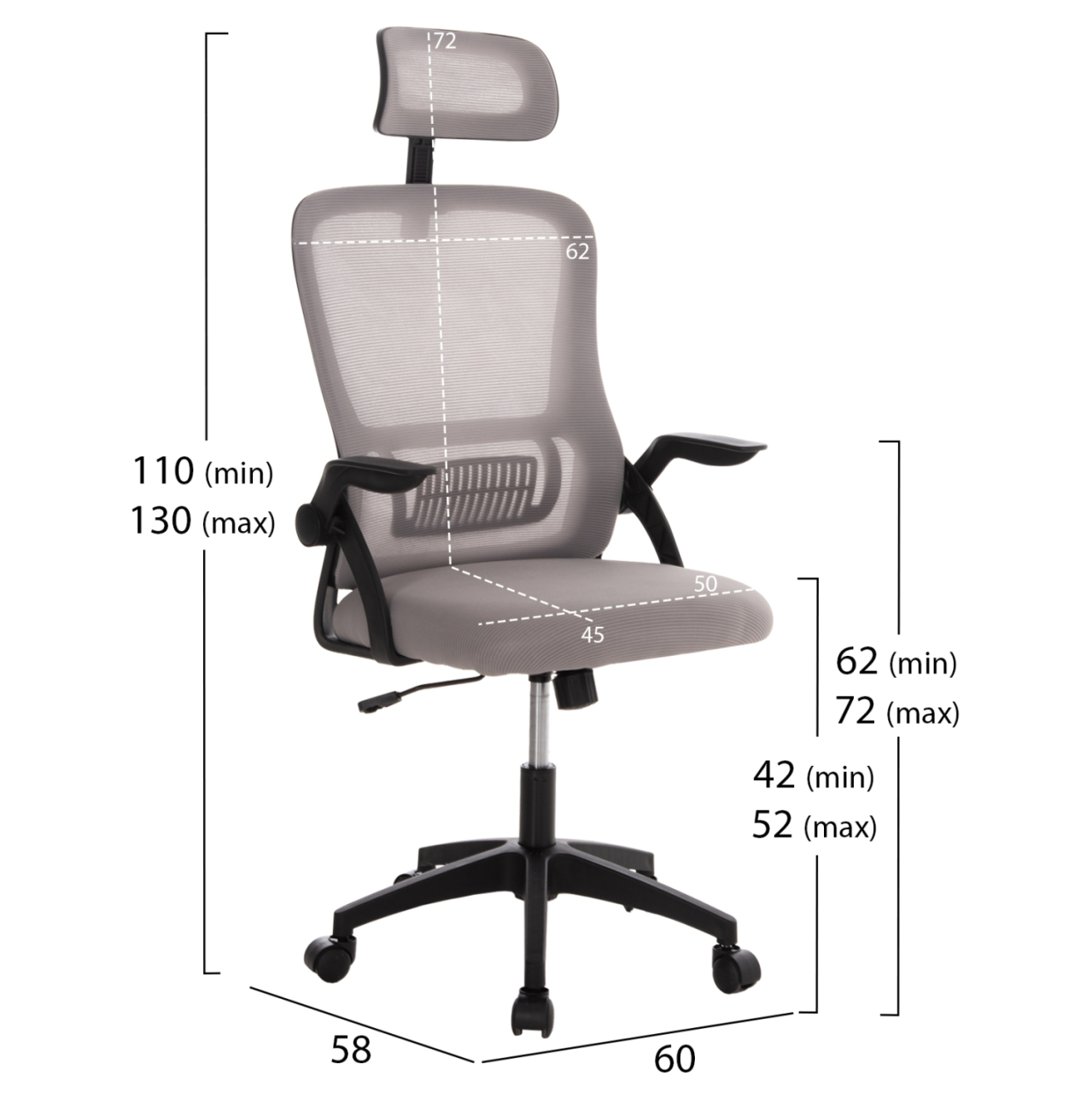 OFFICE CHAIR BLAZER HM1205.05 GREY MESH FABRIC--BLACK FRAME 60x58x110-130Hcm. [2]