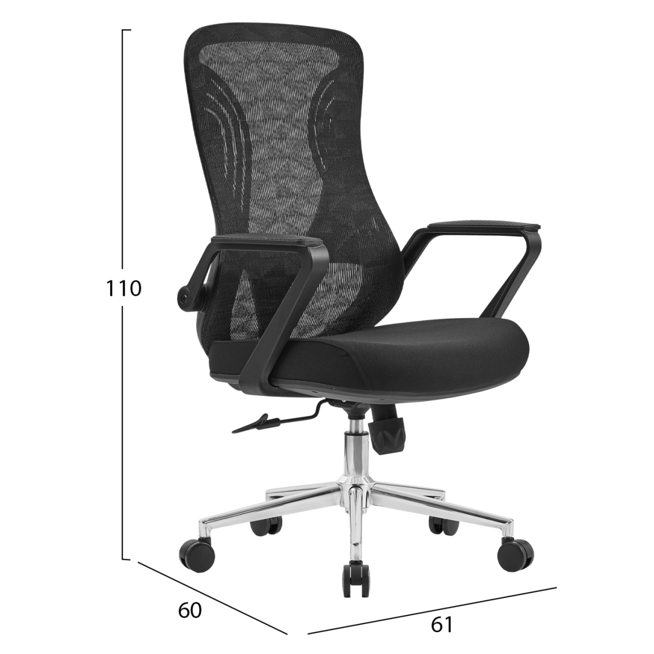 OFFICE CHAIR DECIFER HM1212.01 BLACK MESH FABRIC--CHROMED BASE 61x60x110Hcm. [2]