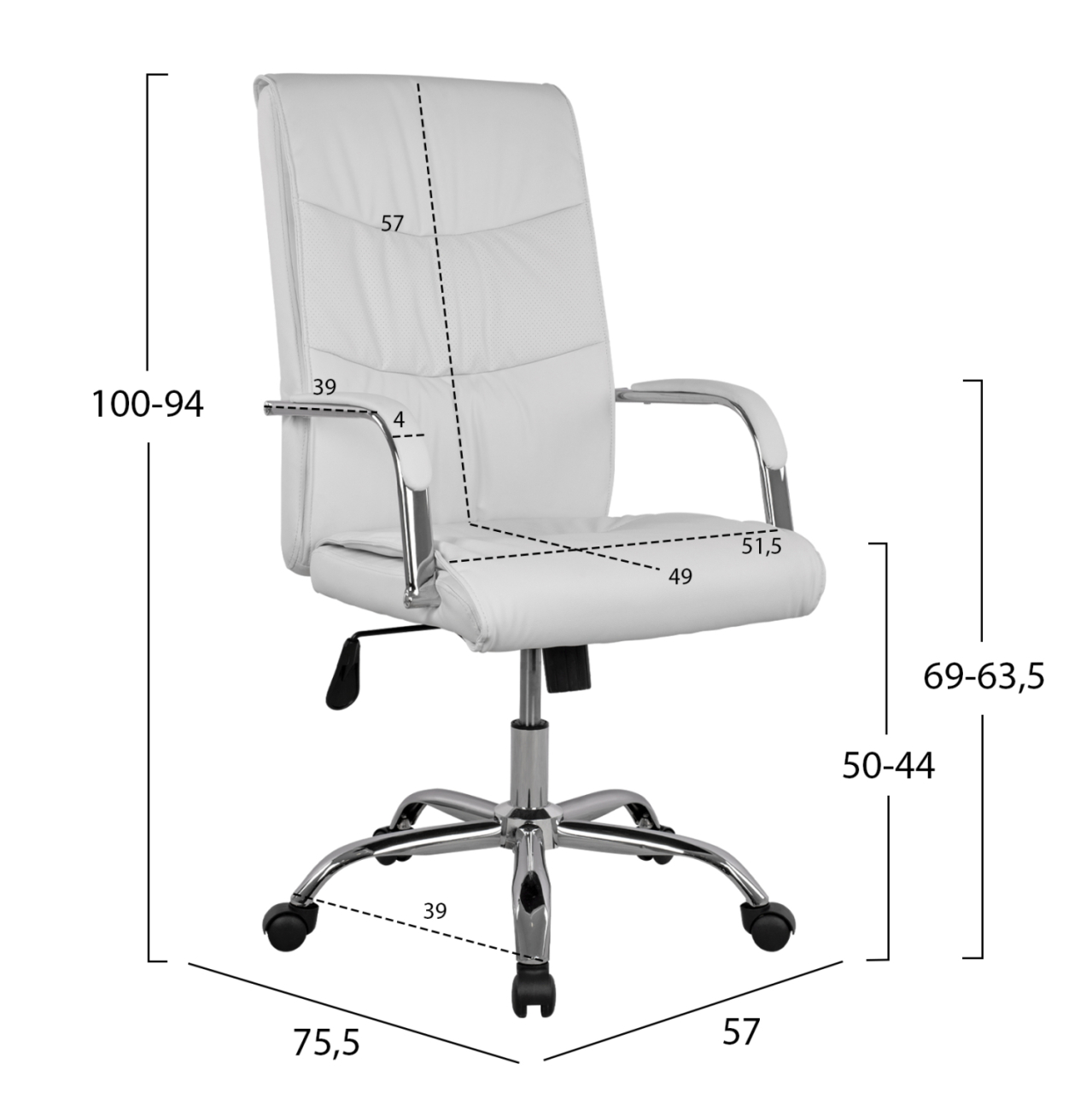 Office Chair Director's White with chromed base Jacob HM1044.12 57x75,5x100 cm [2]