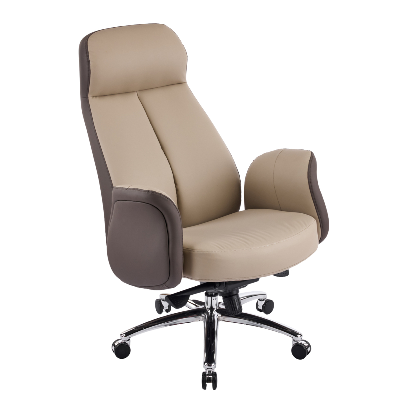 OFFICE CHAIR DRAMON HM18356.02 BEIGE-BROWN PU LEATHER--CHROMED BASE 66x70x132.5Hcm. [7]