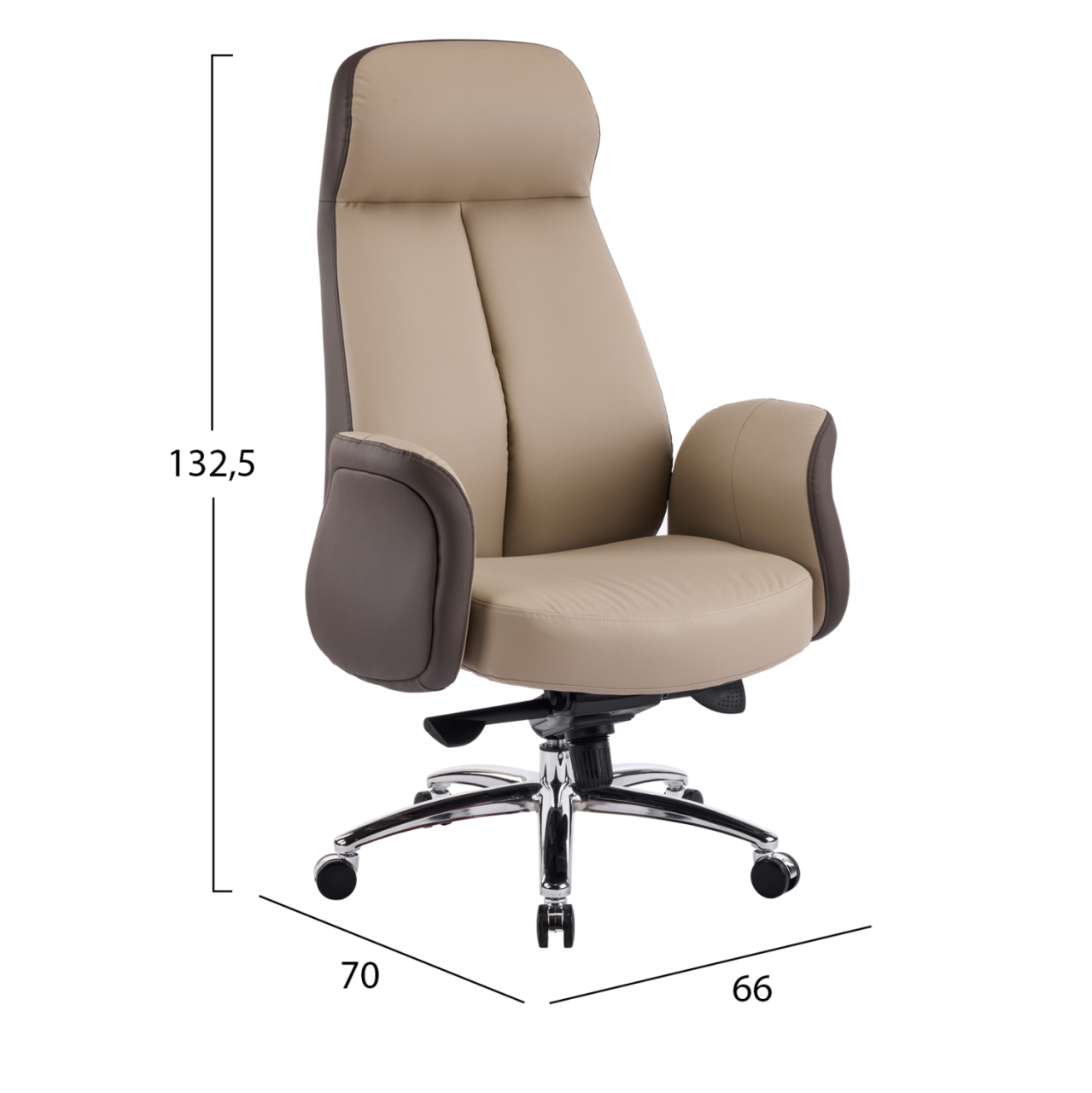 OFFICE CHAIR DRAMON HM18356.02 BEIGE-BROWN PU LEATHER--CHROMED BASE 66x70x132.5Hcm. [2]