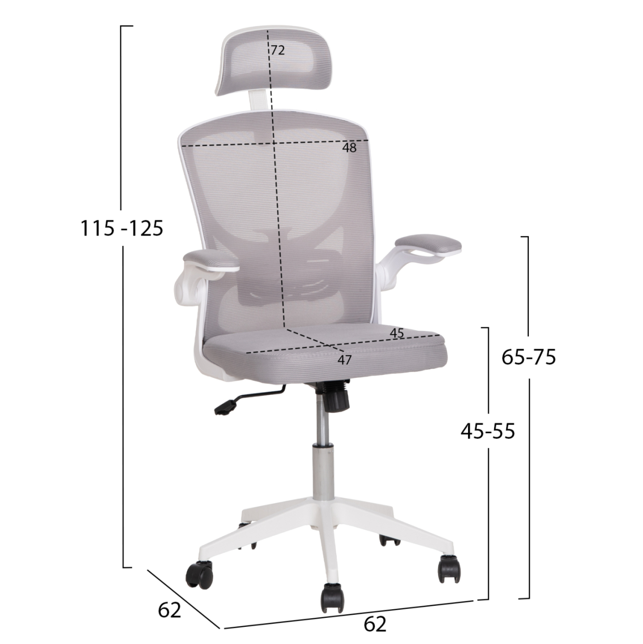 OFFICE CHAIR FLOATER HM1230.02 WHITE PP--LIGHT GREY MESH 62x62x115-125Hcm. [2]