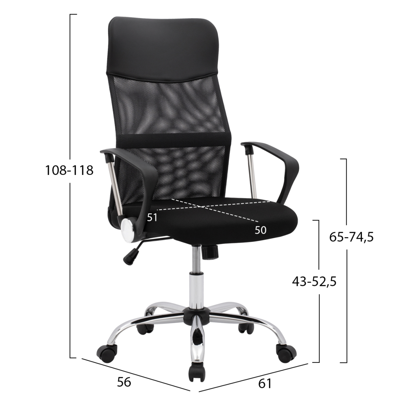 Office chair HM1000.01 Black With Mesh and chromed base 61x56x118 cm [2]