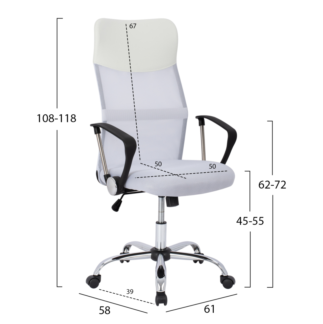 Office chair HM1000.04 White Mesh chromed leg 61x58x118 [2]