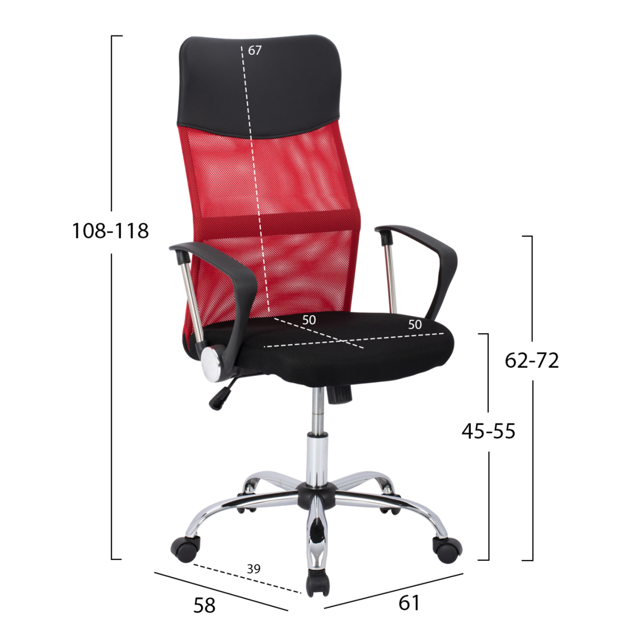 Office chair HM1000.07 Black Red Mesh chromed leg 61x58x118 [2]