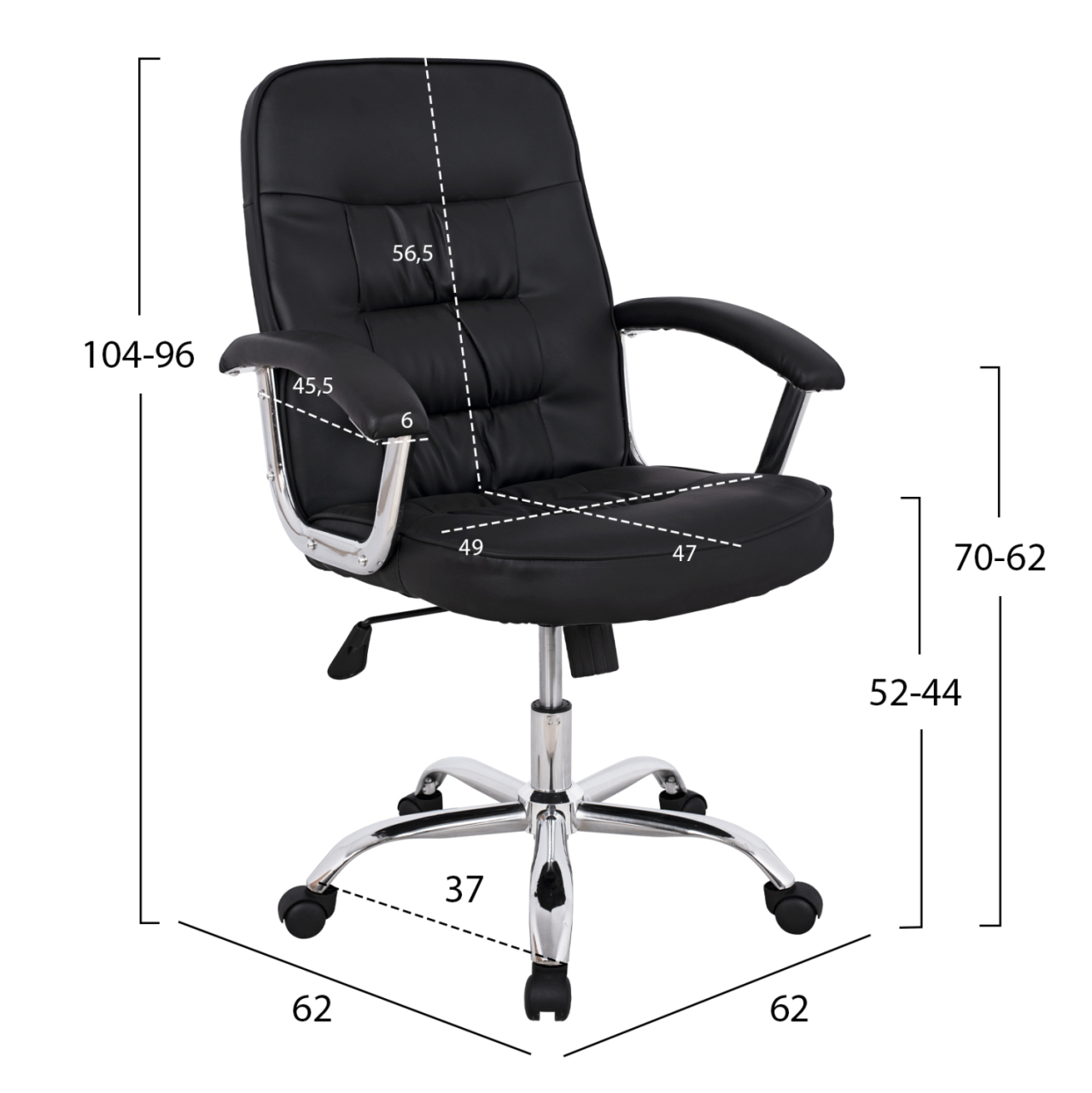 Office chair HM1113 with black PU and chromed base 62x62x104 cm. [2]