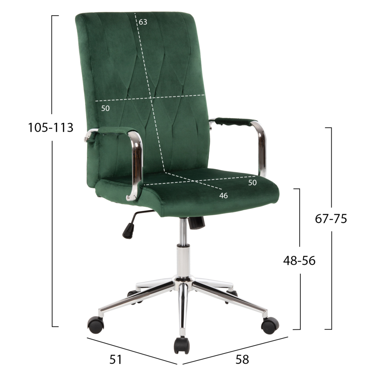 OFFICE CHAIR JOSEF HM1181.03 CYPRESS GREEN VELVET-INOX BASE 58x61x105-113Hcm. [2]