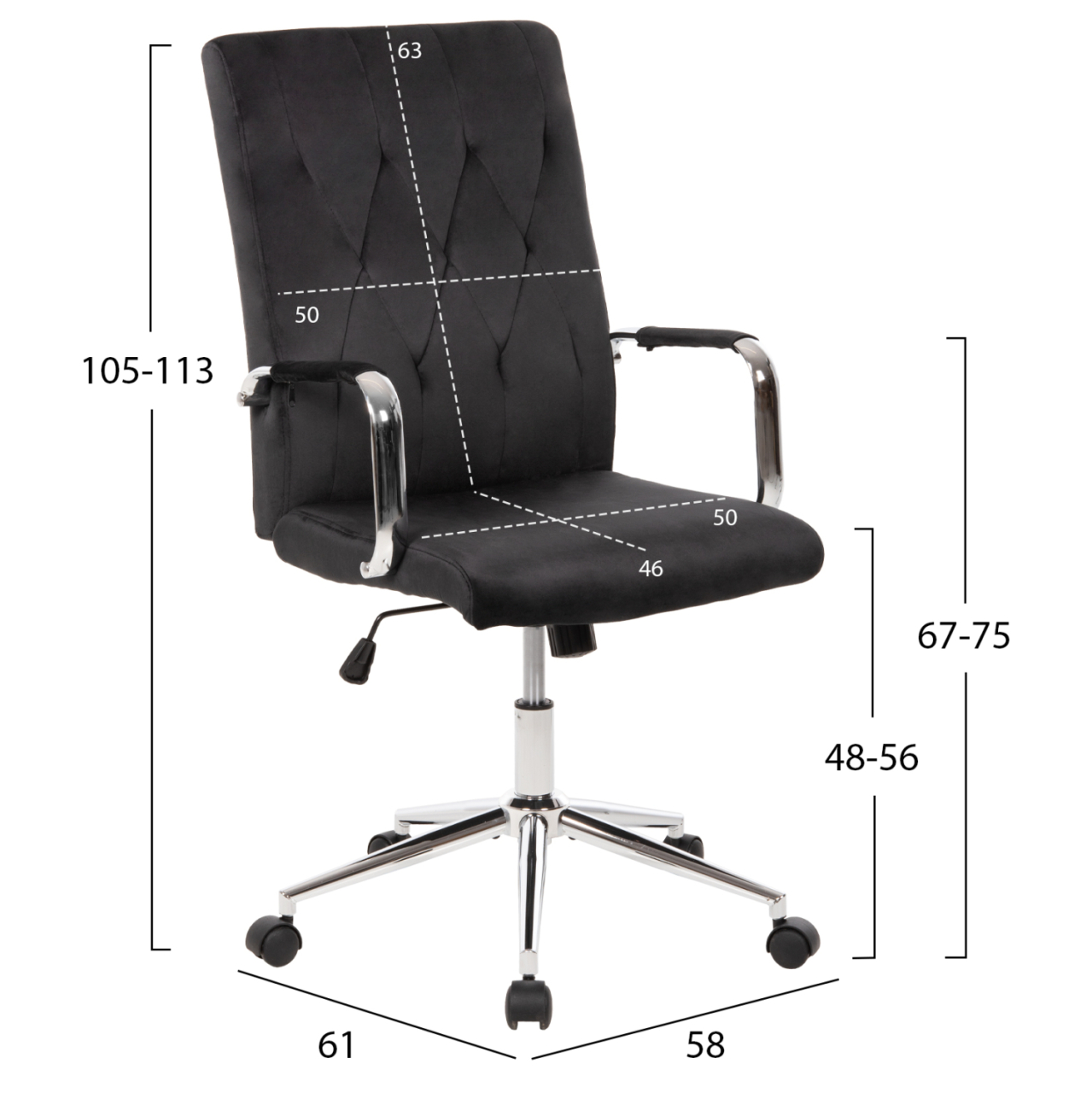 OFFICE CHAIR JOSEF HM1181.04 BLACK VELVET-INOX BASE 58x61x105-113Hcm. [2]