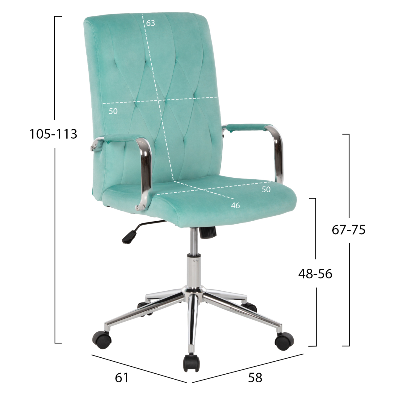 OFFICE CHAIR JOSEF HM1181.08 MINT VELVET-INOX BASE 58x61x105-113Hcm. [2]