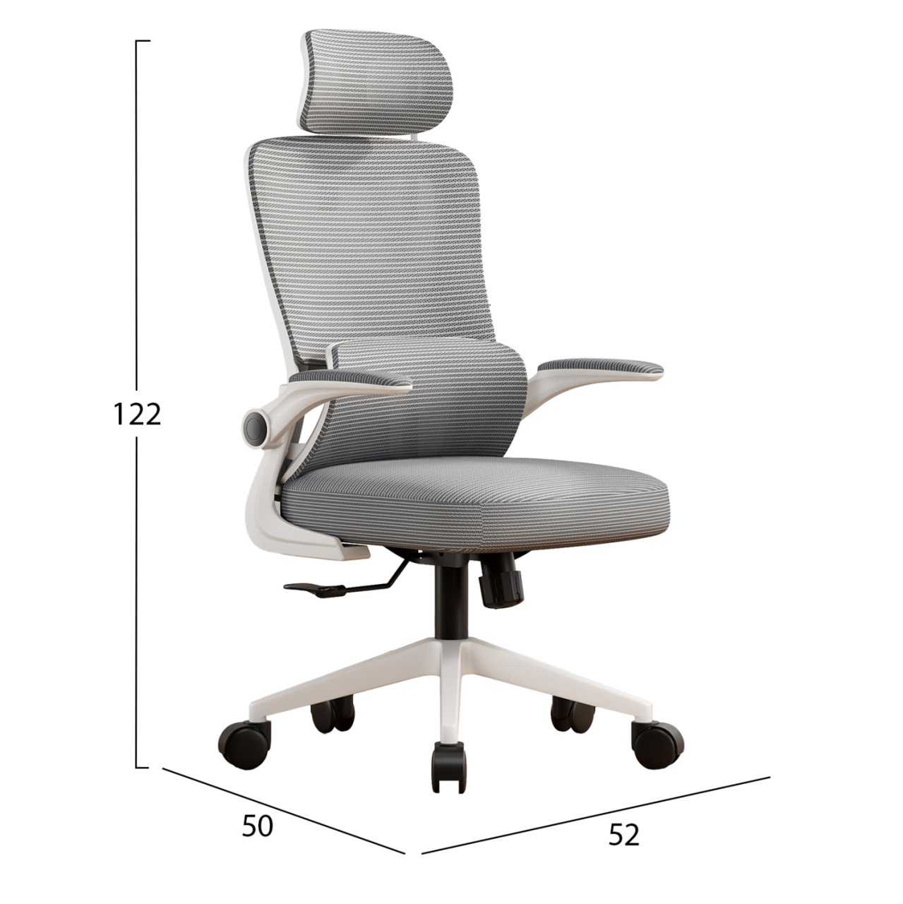 OFFICE CHAIR KESI HM1222.02 LIGHT GREY MESH FABRIC--WHITE PP 52x50x122Hcm. [3]
