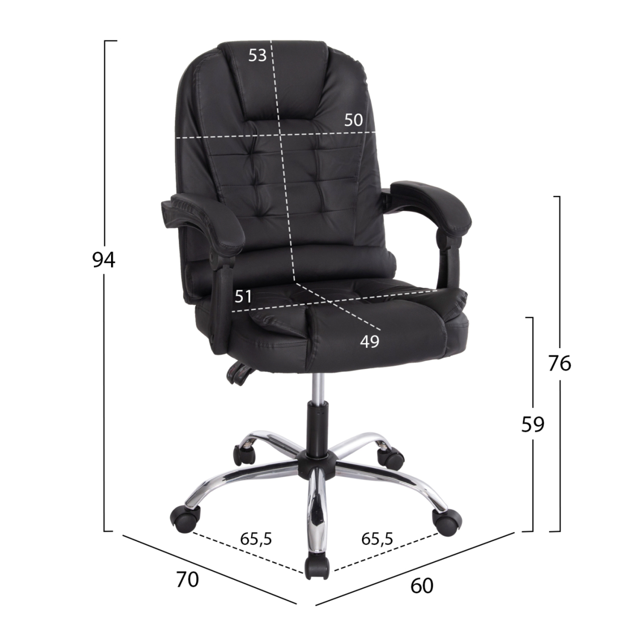 OFFICE CHAIR LAGOM HM1198 BLACK PVC-METAL CHROME BASE-BLACK FRAME 60x70x104Hcm. [2]