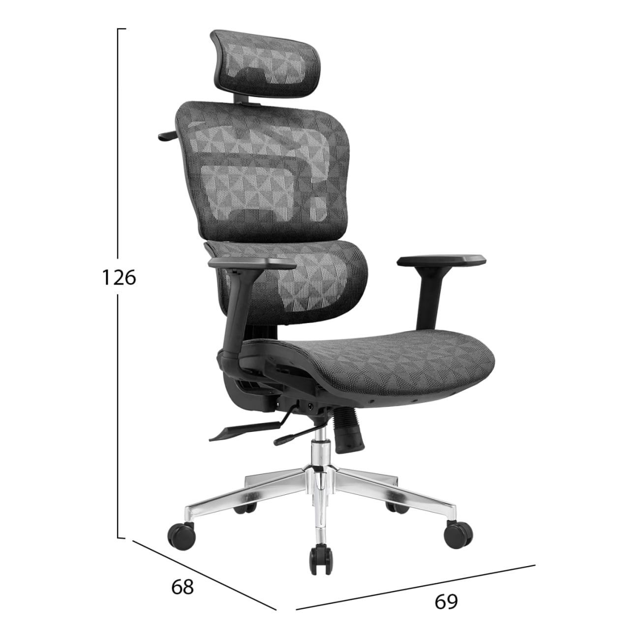 OFFICE CHAIR MODEN HM1215.01 BLACK MESH FABRIC--CHROMED BASE 68x69x126Hcm. [2]