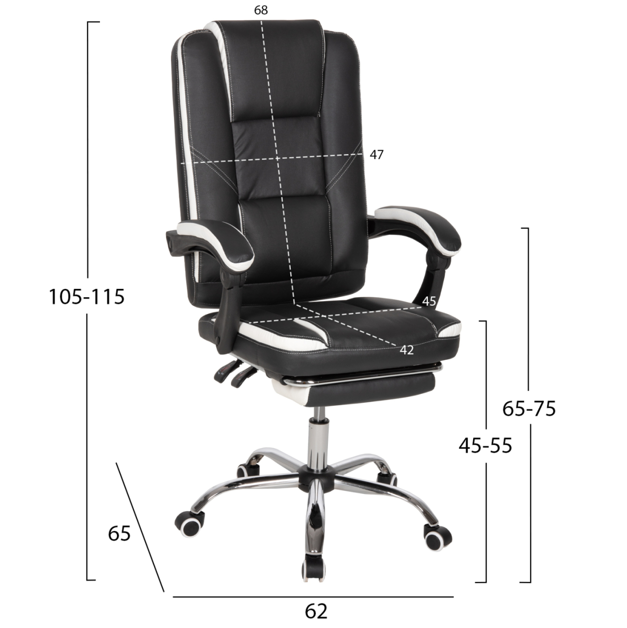 OFFICE CHAIR SEENA HM1190.02 BLACK-WHITE PU-FOLDING FOOTREST 62x65x115Hcm. [2]