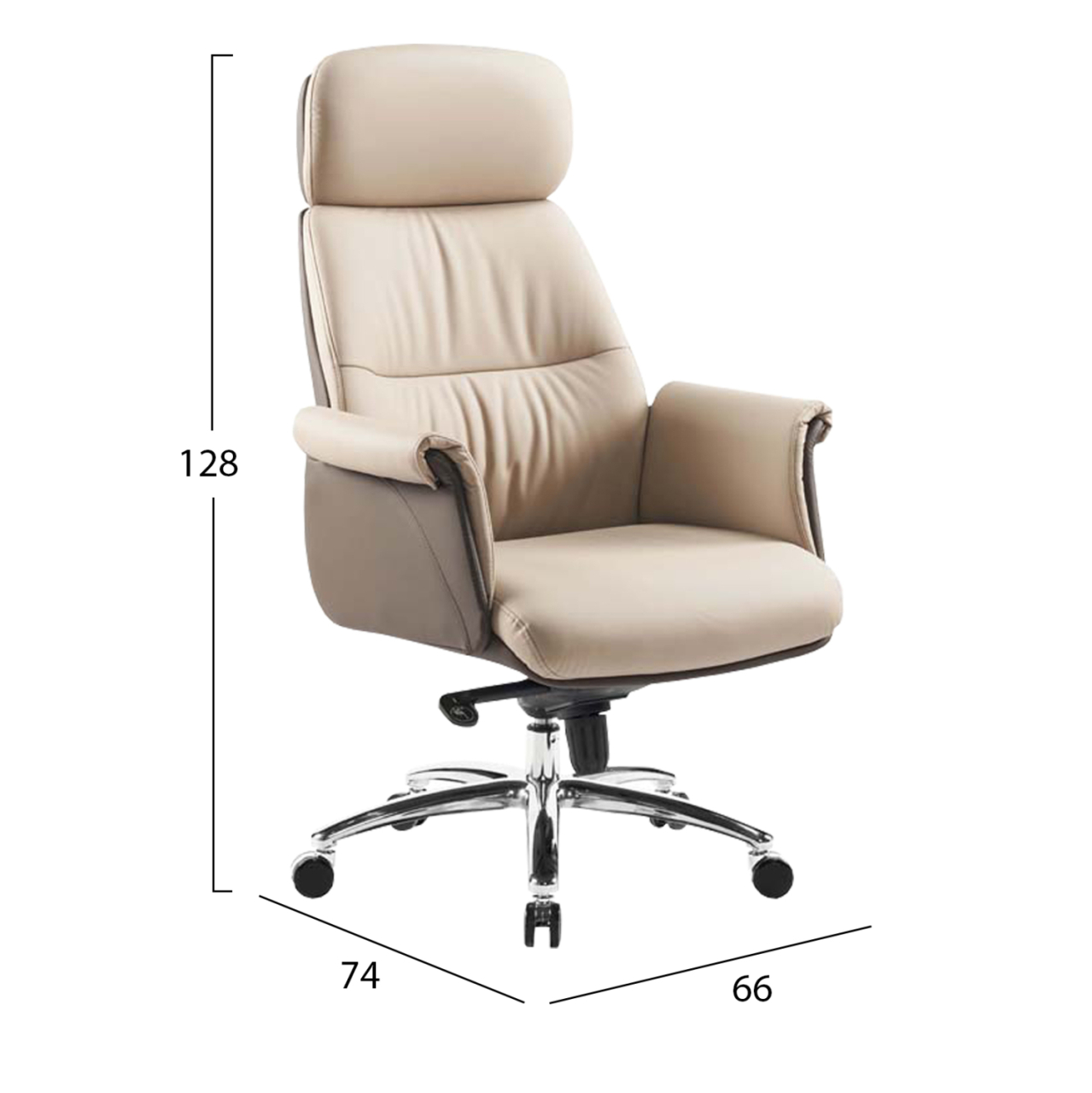 OFFICE CHAIR TOMLIN HM18358.02 BEIGE-BROWN PU LEATHER--CHROMED BASE 72x74x128Hcm. [2]