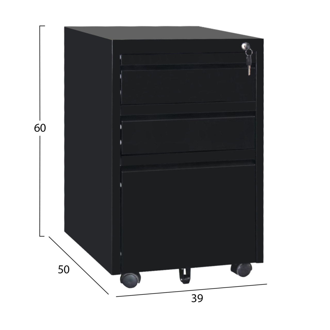 OFFICE CHEST OF DRAWERS SIDER HM6635.01 METAL IN BLACK--3 DRAWERS WITH LOCK 39x50x60Hcm. [2]