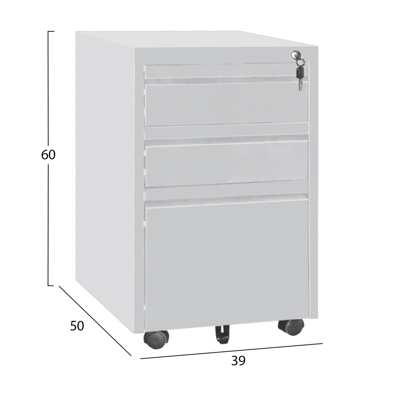 OFFICE CHEST OF DRAWERS SIDER HM6635.02 METAL IN WHITE--3 DRAWERS WITH LOCK 39x50x60Hcm. [2]