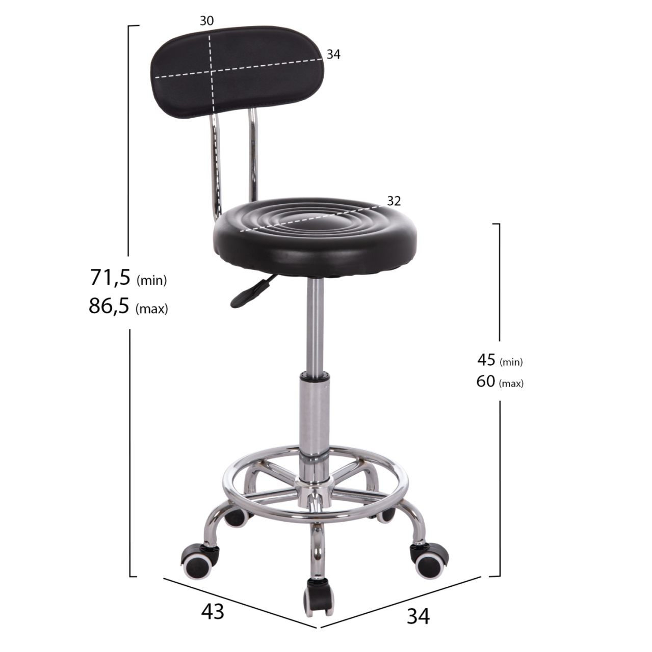 OFFICE DESIGNER'S SWIVEL STOOL IRIS HM211.21 BLACK PU 34x43x86.5Hcm. [2]