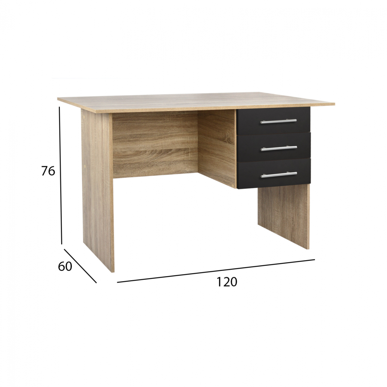 Office desk Melamine HM2029.04 with 3 drawers Sonama-Grey 120x60x76cm [2]