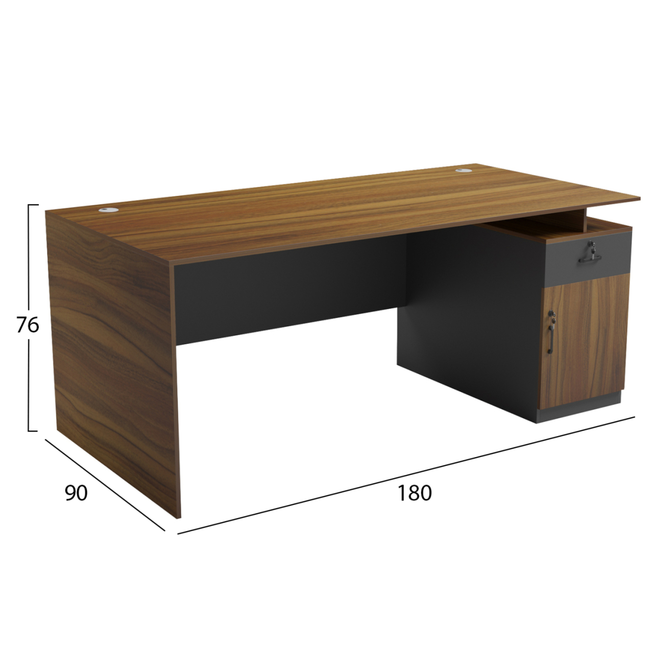 OFFICE DESK WITH RIGHT SIDE CABINET TACTIC HM18387.03 MELAMINE IN WALNUT/GREY 180x90x76Hcm [2]