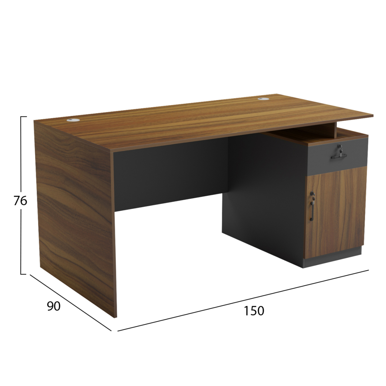 OFFICE DESK WITH RIGHT SIDE CABINET TACTIC HM18388.03 MELAMINE IN WALNUT/GREY 150x80x76Hcm [2]