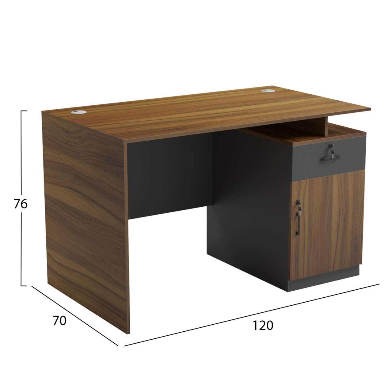 OFFICE DESK WITH RIGHT SIDE CABINET TACTIC HM18389.03 MELAMINE IN WALNUT/GREY 120x70x76Hcm [2]
