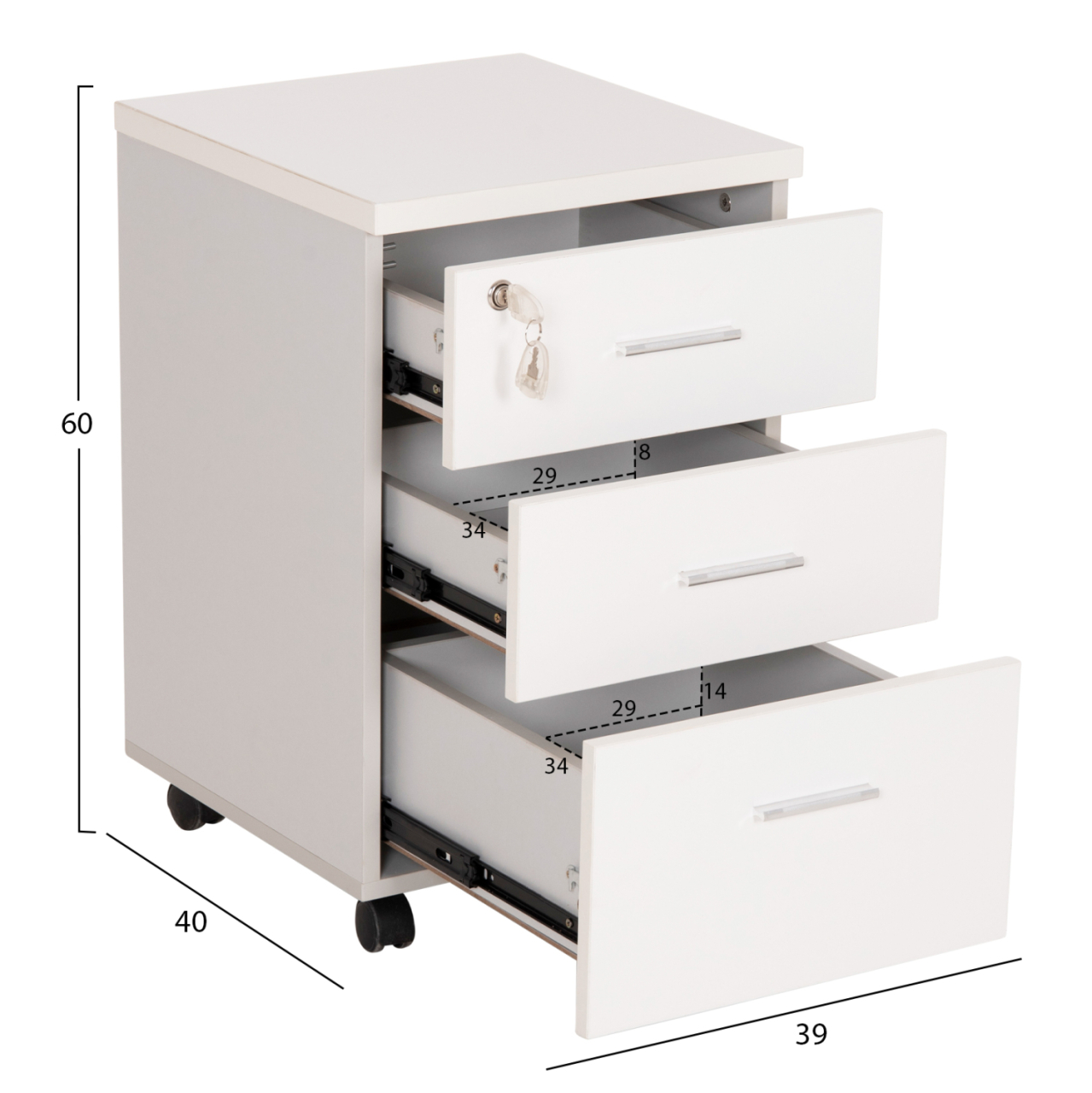 OFFICE DRAWERS WITH KEY LOCK VANCE HM2159 WHITE MELAMINE--WHEELS 39x40x60Hcm. [2]