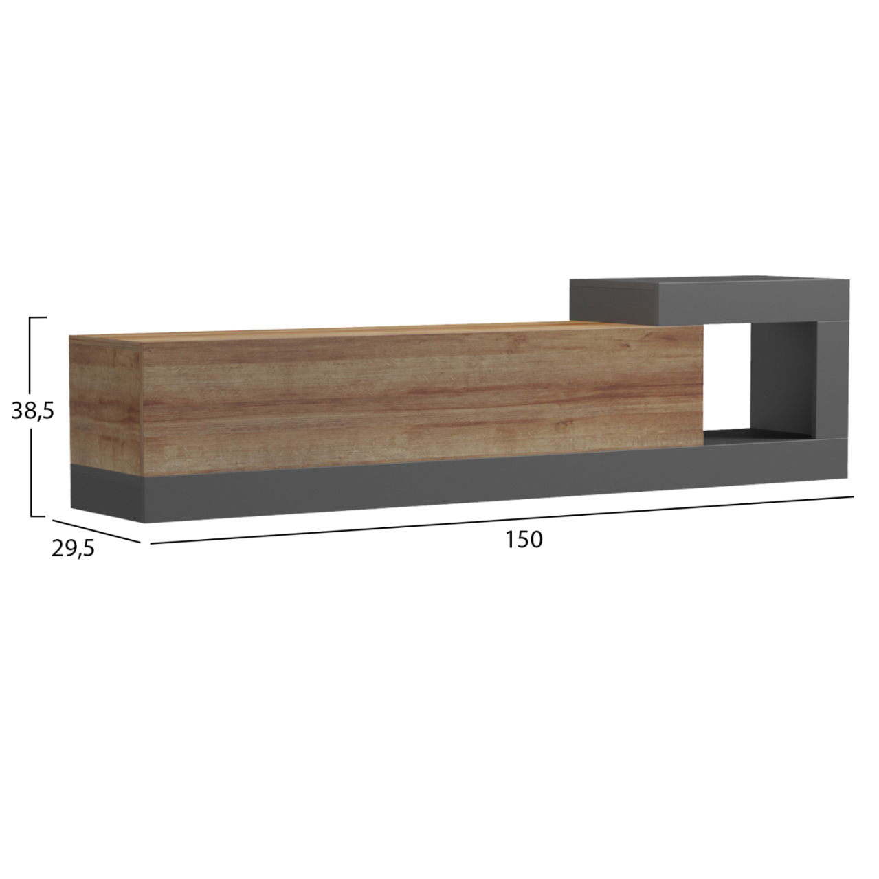 ON-WALL TV FURNITURE ESSENZA HM18372.13 MELAMINE IN OAK/GREY 150x29.6x38.6Hcm. [2]