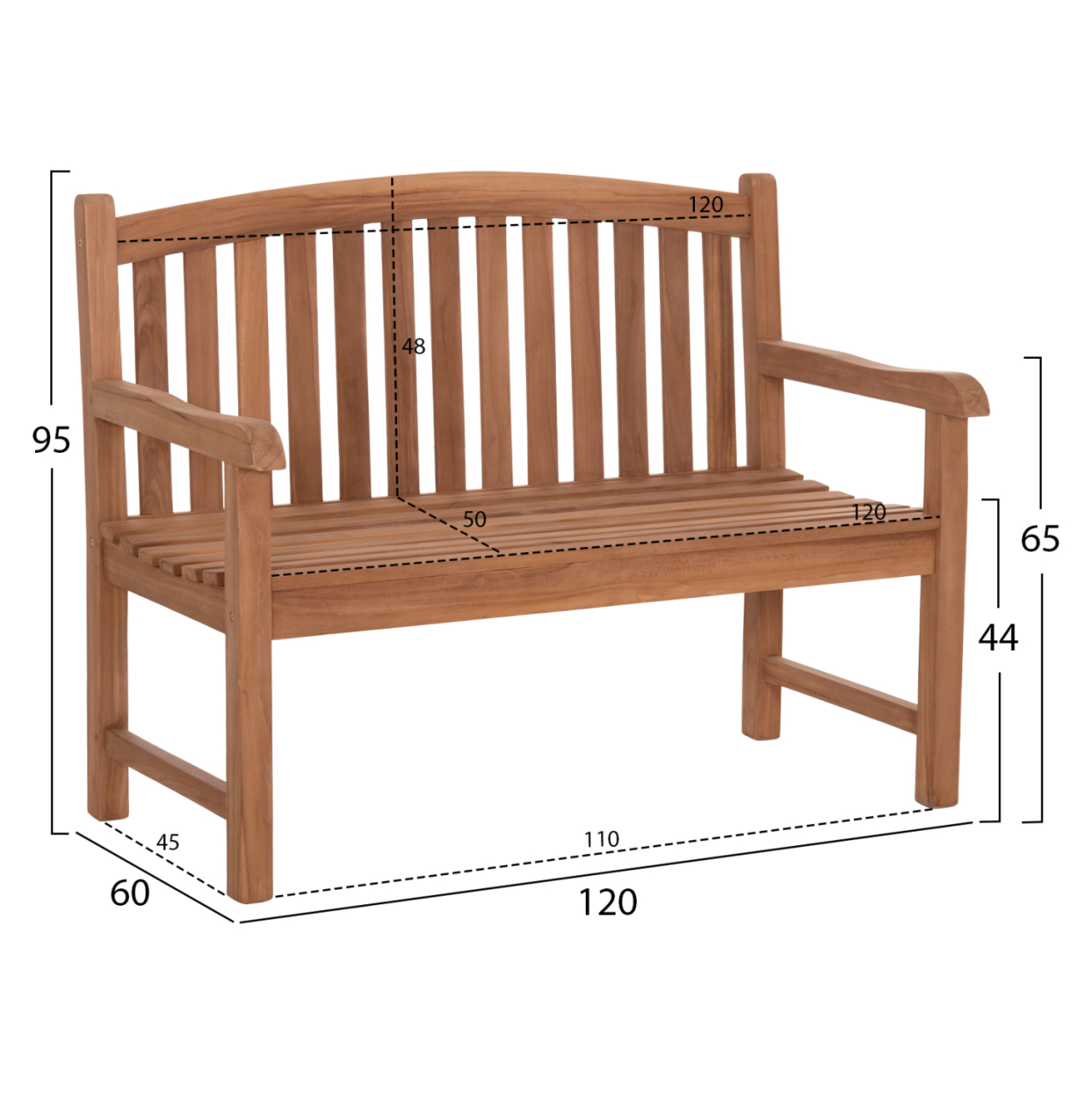 OUTDOOR 2-SEATER BENCH ELENA HM6651 TEAK WOOD--NATURAL COLOR 120x60x95Hcm. [2]